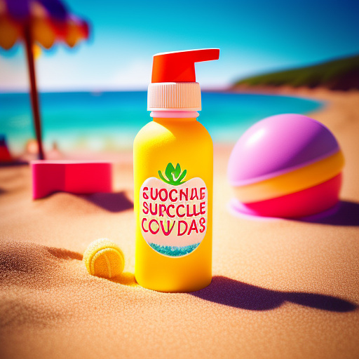Sunscreen bottle with name incicare written on beach in kids painted style