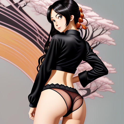 Underwear, beauty, black silk in anime style