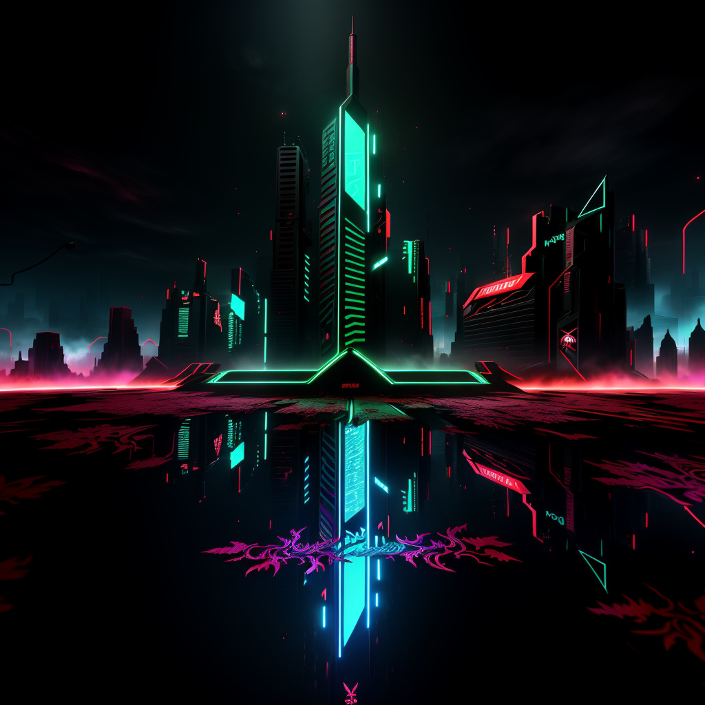 A high-resolution 3d hybrid desktop background. in the center, a bright, three-dimensional dell logo. a massive, glossy blood-red dragon coils around the logo, looking powerful, intimidating, and highly detailed, symbolizing mastery in programming and hacker-like skill. the background is a dark soft gradient (not pure black) with subtle neon blue and purple glows. neon reflections, digital sparks, and light flares create a cyberpunk, energetic, and professional atmosphere. the dragon and logo should stand out prominently against the dark, neon-accented background, giving a perfect balance between dark mode elegance and futuristic cyberpunk energy. in darkfantasy style