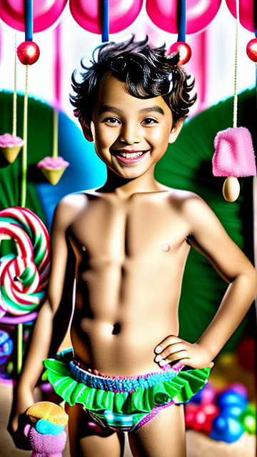 7 year old boy, bra and panties  in kids painted style