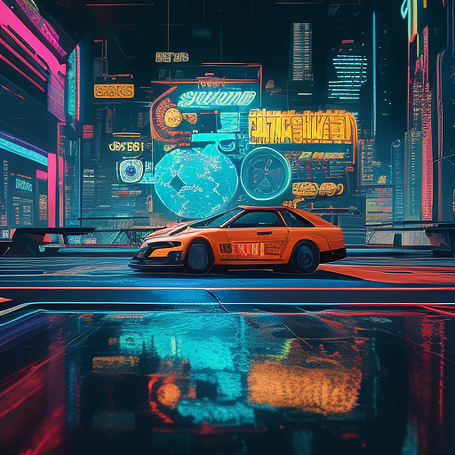 A cheerful transformer flies through space against the backdrop of planets. in cyberpunk style