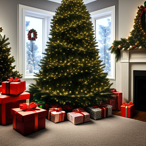 Christmas tree with presents under it  in custom style
