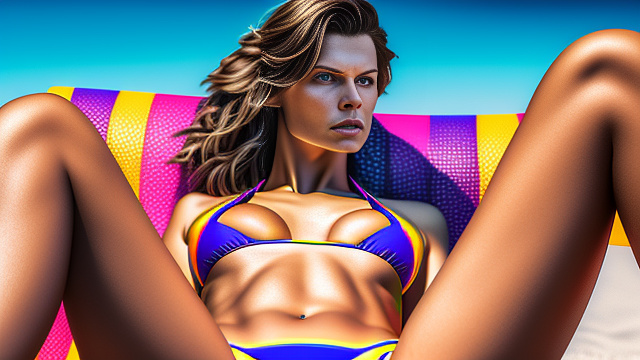 Realistic, highly detailed, taylor swift, wearing a colorful bikini, spreading her legs in custom style