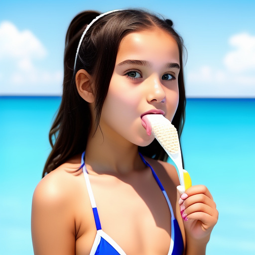 13yo girl bikini licking ice cream in custom style