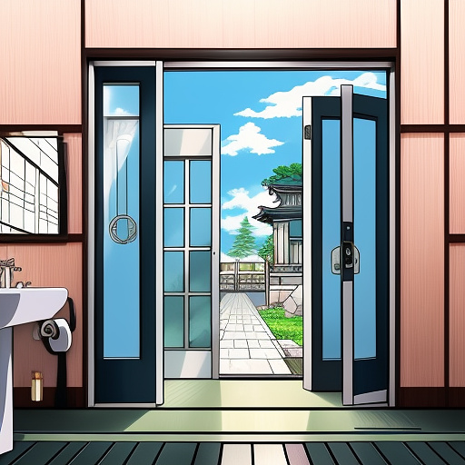 Locked bathroom door from the inside in anime style