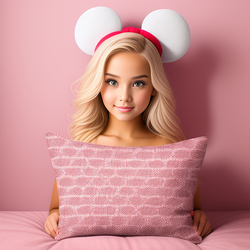 Adult girl sit on pillow in disney painted style