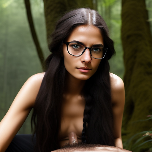 Ultra realistically a 22 year old german girl with a black braid with glasses and brown eyes 1.70 tall thin in the forest has sex with a 40 year old man who penetrates his penis into her vagina his sperm runs out of her vagina in custom style