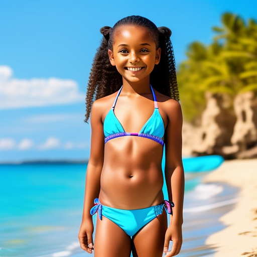 10 year old girl in a bikini on a beach with a fit body in custom style