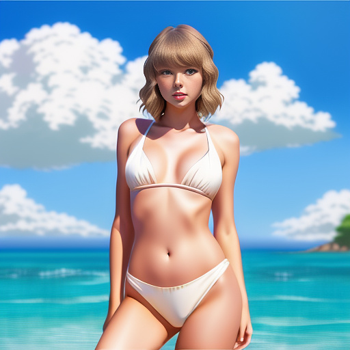 Taylor swift in a silky two piece bikini spreading her legs in anime style