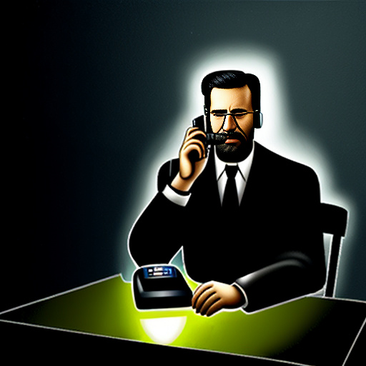 In a dark room, there is a telephone and a gun on the table. a man is sitting on a chair, and he is dead. in custom style