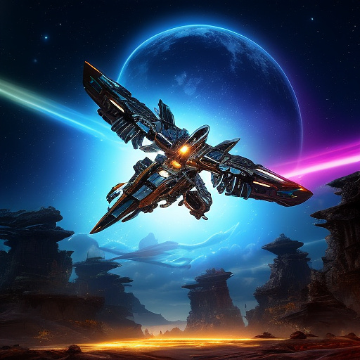 A cheerful transformer flies through space against the backdrop of planets. in angelcore style