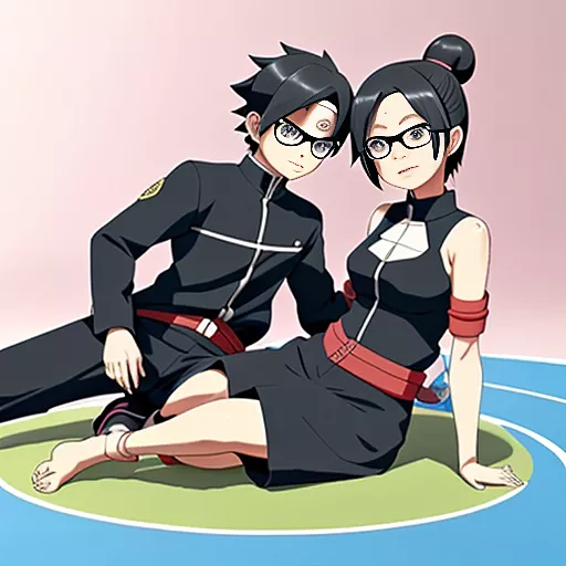 A captured boruto and sarada having their feet tickled in anime style