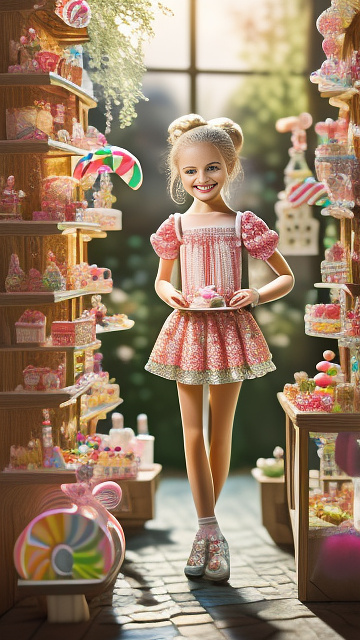 Realistic, highly detailed, short petite 12-year-old , wearing sexy lingerie, blonde hair up, pale skin, makeup on face, smiling , full body portrait, front view in kids painted style