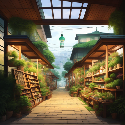 Green shop in anime style