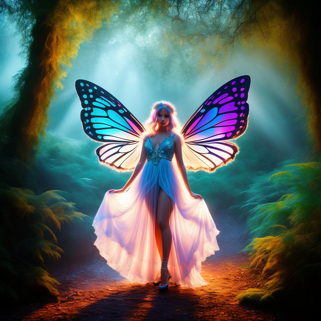 (lalisa manobal, age 25) cute fairy, crystalline butterfly wings, prismatic hair, large eyes, spider silk gown, dancing in a ring of toadstool, ethereal lighting, woods at night, (best quality,4k,8k,highres,masterpiece:1.2),ultra-detailed,(realistic,photorealistic,photo-realistic:1.37),fantasy,magical,whimsical,vibrant colors,dramatic lighting
 in custom style