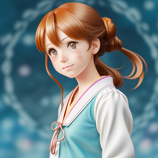 Digitally painted girl's face for a cloth doll in anime style