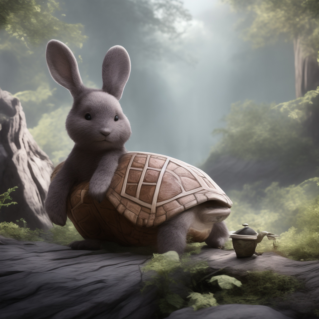 A little grey bear, a little rabbit and a little turtle were humiliated. in disney painted style