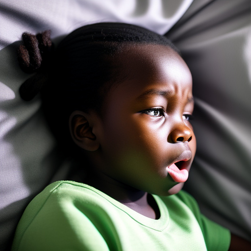 Unra realistically a 10 year old girl lies in bed with open mouth and sleeps detailed in custom style
