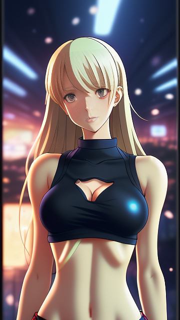 Hot e-girl, front facing, very large chest, very big breasts, tight shirt with a boob window, mini skirt, facing forward, thin face, skinny, ripped clothes, cleavage, looking forward, beautiful sparkling eyes  in anime style