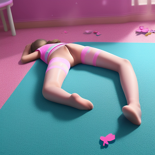 Ultra realistically a 13 year old girl lies unconscious with sprayed legs on the floor fell fell from pussy in custom style