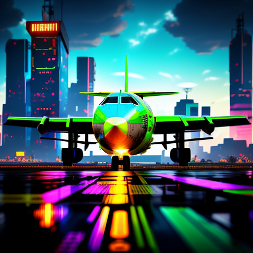 An airplane is flying. people in cyberpunk style