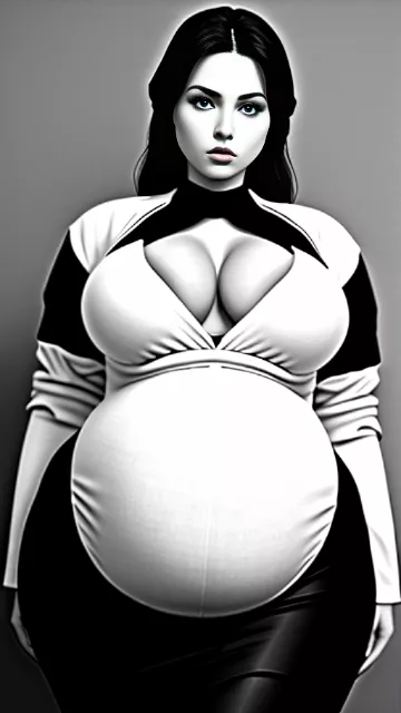 Very wide hips, big and fat butt, full large voluptuous breast, curvy, modest,fully clothed, skirt, pregnant, fitting, skinny face, jewish, woman, sfw in bw photo style