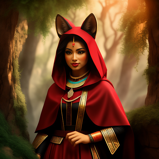 Anthropomorphic fox as little red riding hood in egypt style