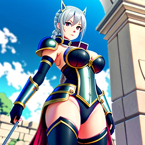 Female knight with large boobs in anime style