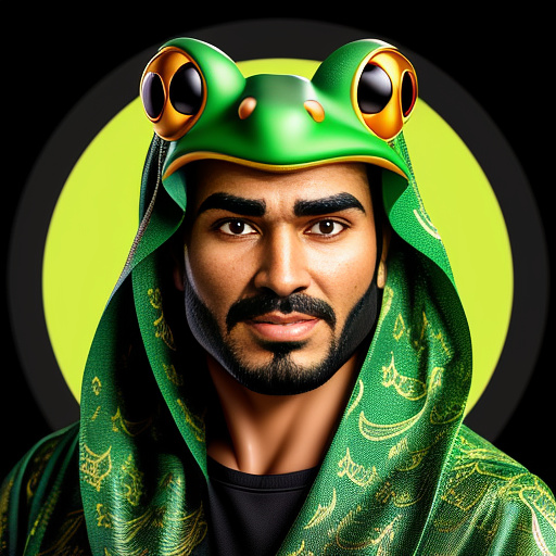 Make the king of saudi arabia with the face of a frog  in disney painted style