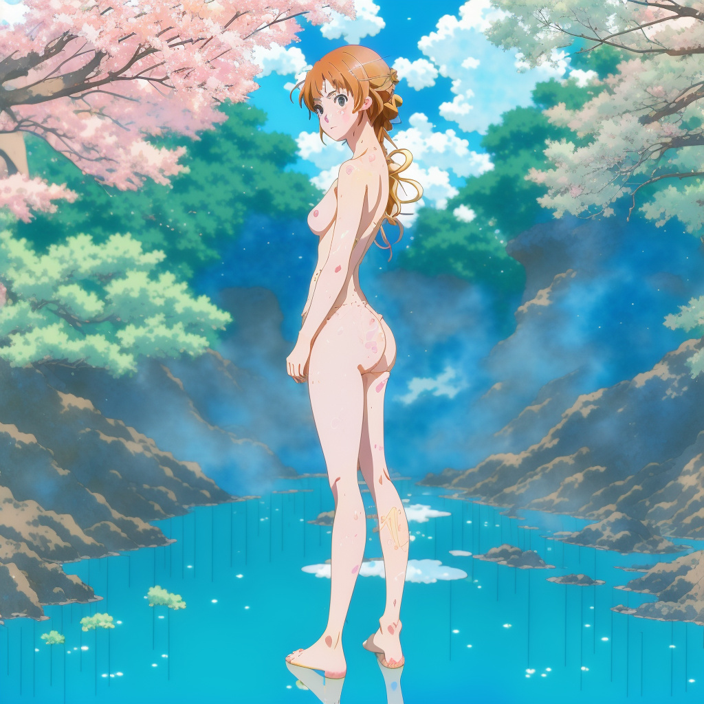 Nude girl peeing in anime style