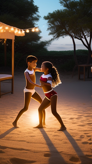 A romantic moment between a childhood couple. the grade-6 sexy hot girl does sandungueo dance with the grade-6 boy. in custom style