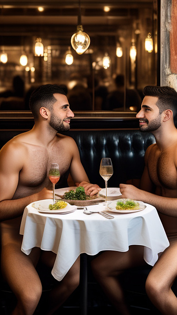 2 naked gays in italian restaurant.  in custom style