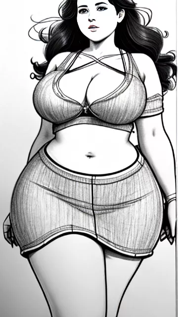 Very wide hips, very big and fat butt, full large voluptuous breast, curvy, modest, fully clothed, skirt, fitting clothes, skinny face, jewish, woman, sfw, metis in pancil style
