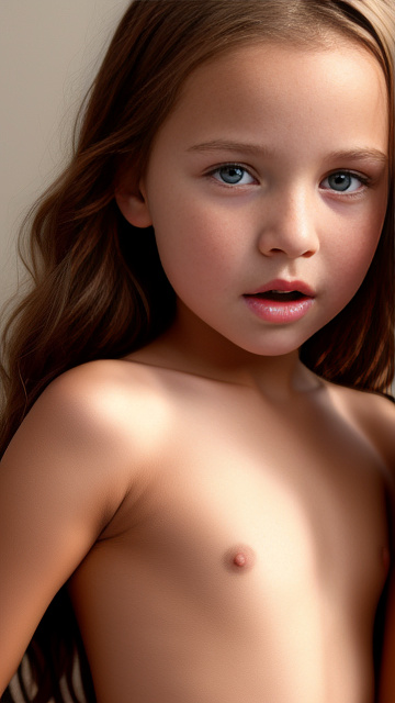 A 9-year-old naked girl is sucking another girl's breast. in custom style