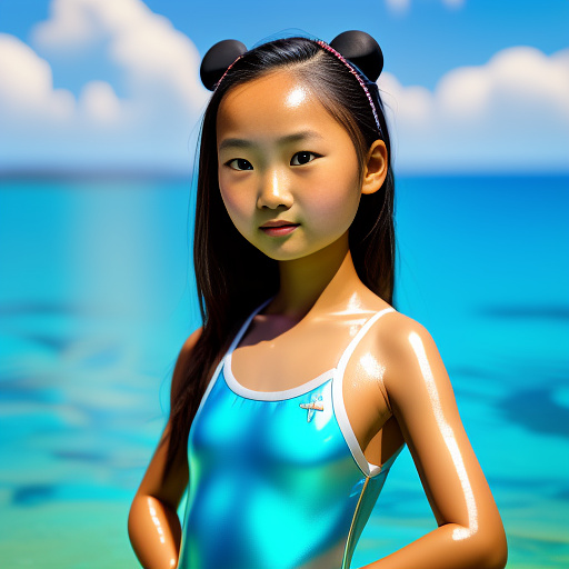 Chinese
12 year old girl
wearing clear swimsuit
oily
 in disney painted style