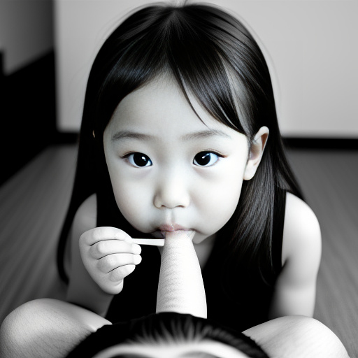 Japanese 7 years old girl sucking old man's penis in bw photo style
