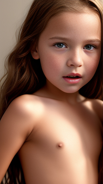 A 9-year-old naked girl is sucking another girl's breast. in custom style