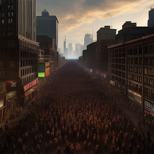 Make a picture of the huge community of zombies in the city in custom style