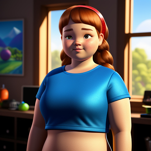 A 14 year old chubby girl in a crop top in disney 3d style