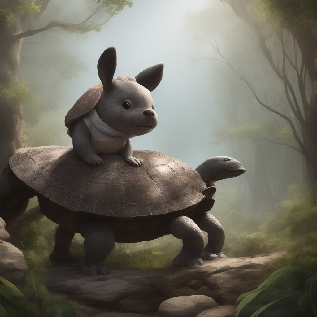 A little grey bear, a little rabbit and a little turtle were humiliated. in disney painted style
