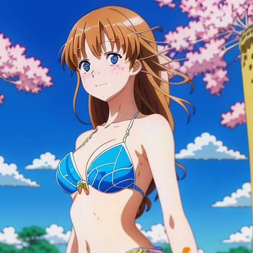 13 year old girl in bikini  in anime style