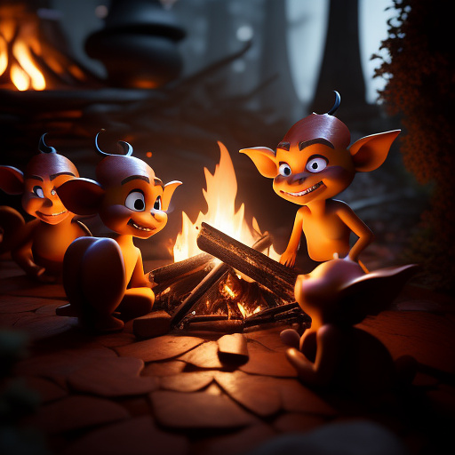 Goblins around a fire in disney 3d style
