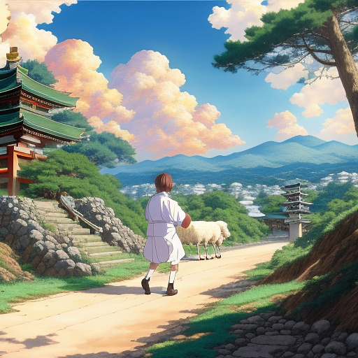 Jesus carrying a lost sheep in anime style