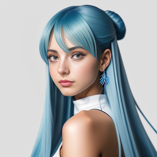 Code geass anime styled 20 years old young lady with long straight baby blue hair and elegant piercing red eyes with red eyeshadows. her body is slim and ideal, wearing a futuristic blue and white themed royal military uniform. in anime style