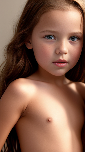 A 9-year-old naked girl is sucking another girl's breast. in custom style