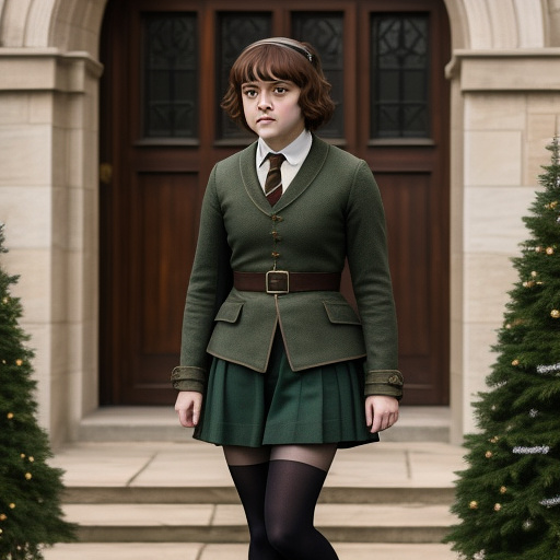 Maisie williams in full harry potter uniform with green tights in custom style
