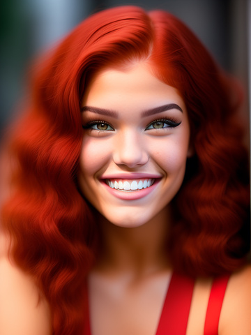 Ronni hawk smiling with red hair
 in custom style