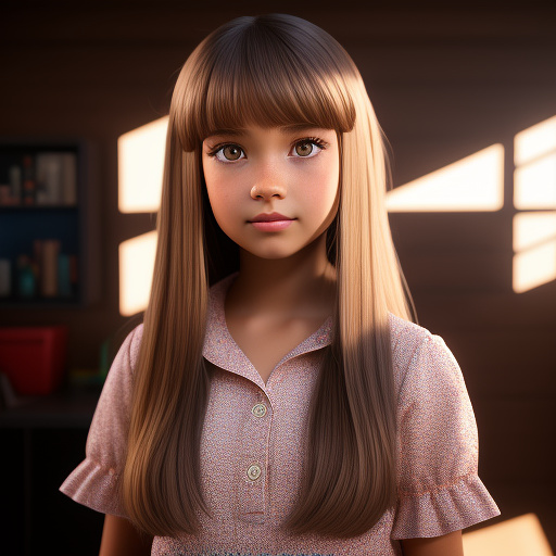 An eleven year old girl with light brown mid length straight hair, light brown eyes, wearing makeup and is wearing a birthday outfit  in disney 3d style