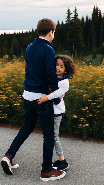 A romantic moment between childhood couple in canada. the 11-year-old boy is humping his hot sexy girlfriend, wearing their modern canadian clothes.  in custom style