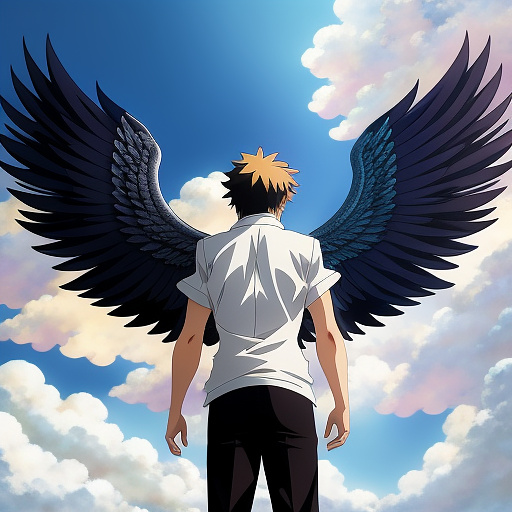 Man with wings in anime style
